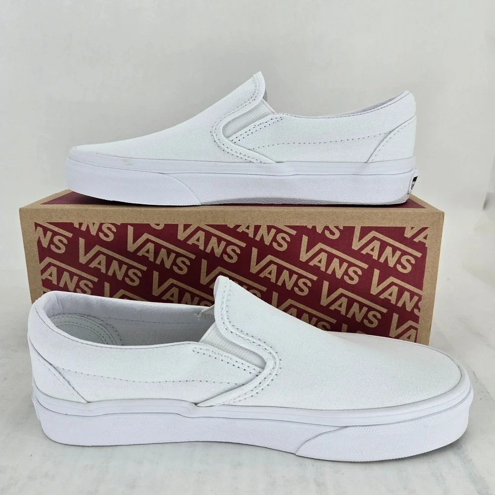 Vans Classic Slip-On True White Canvas Sneakers VN000EYEW00 Mens 4 Womens 5.5